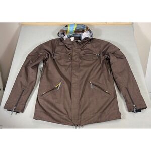Helix Snowboardwear Mens XXL Brown Insulated Snow‎ Jacket Plaid Hood Parka 0363